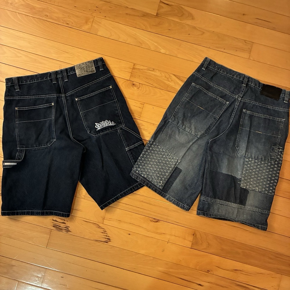 Lot Of 2 Vtg Y2K Southpole Carpenter Skater Baggy Jorts Denim Shorts Blue Men 36